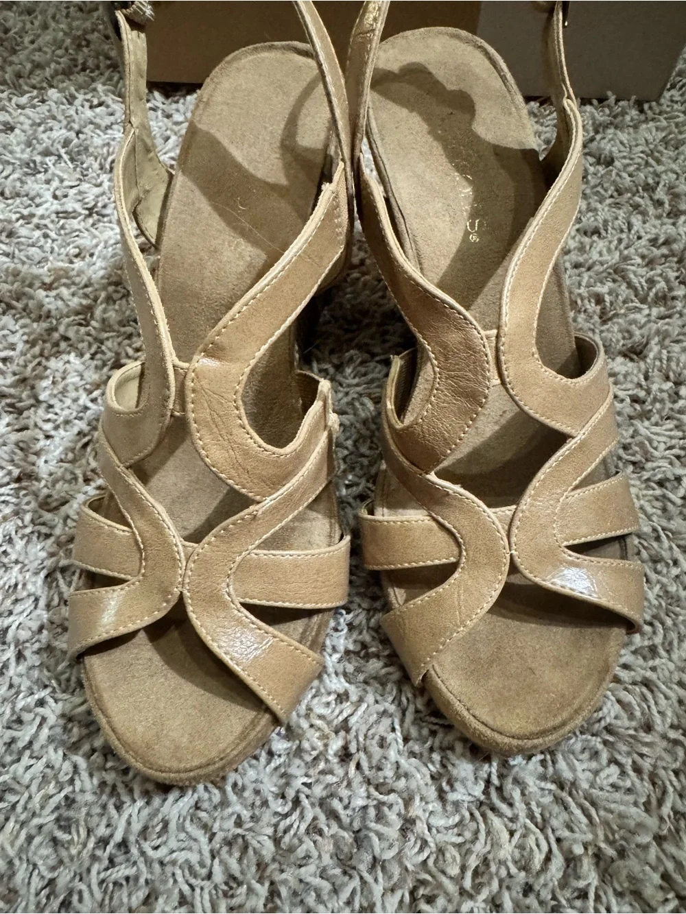 TWO AEROSOLES Women's Black Tan Wedge Strappy Sandals *Comfort Memory Foam*
